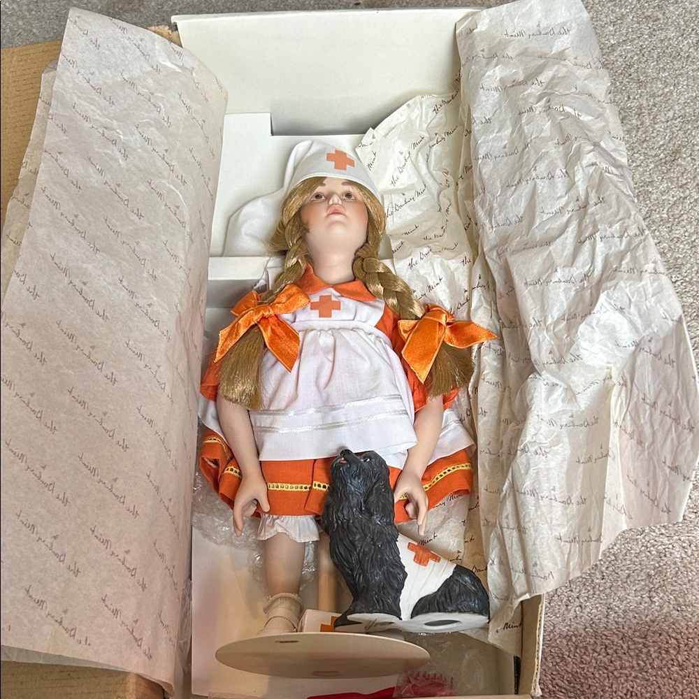 Danbury Mint Nurse Doll with Orange and White Outfit